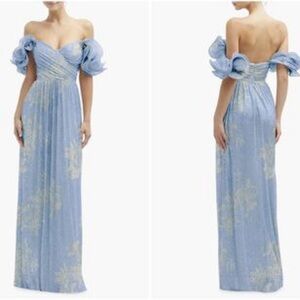 After Six Ruffle Off the Shoulder Metallic Column Gown (Medium)